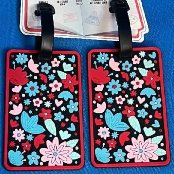 FLORAL FLOWERS SET OF 2 EASY TO SEE UNIQUE LUGGAGE / BAG TAGS TRAVEL / TRAVELING - Picture 2 of 10